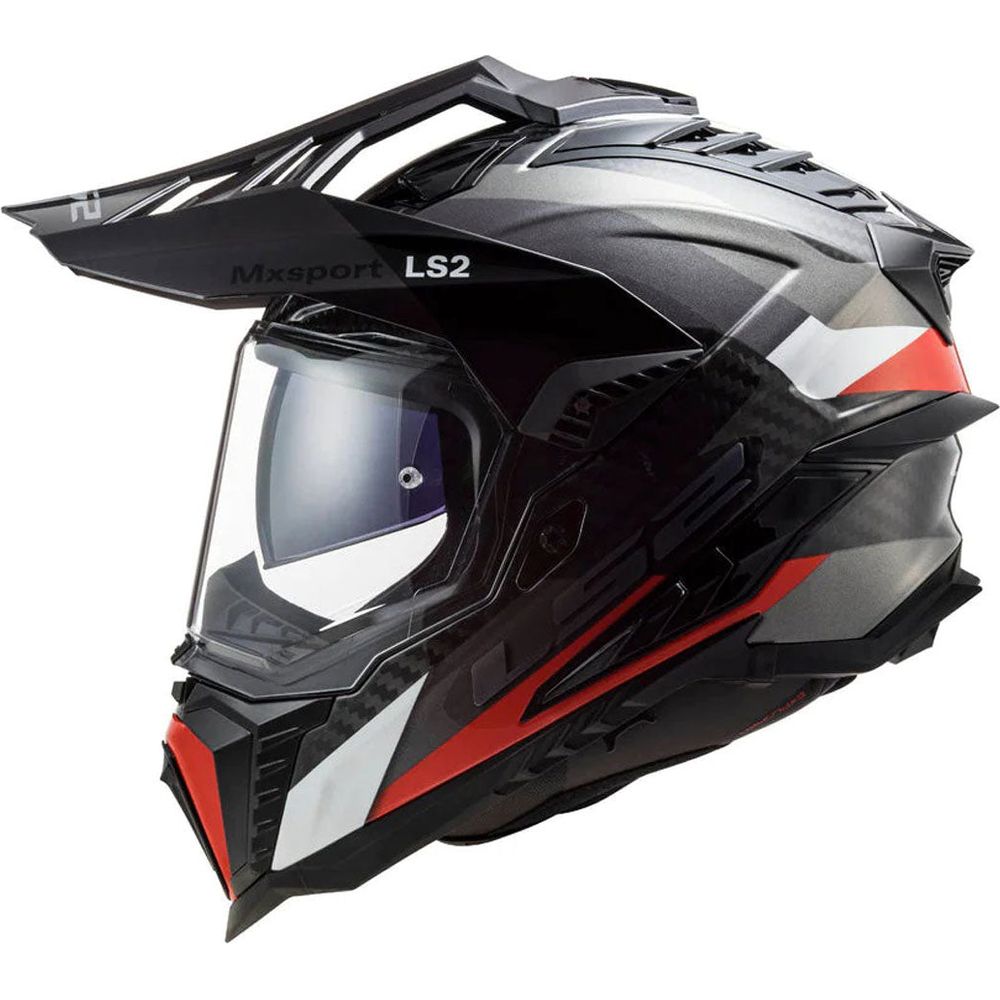 LS2 MX701 Explorer Carbon ECE 22.06 Adventure Helmet Frontier Gloss Titanium / Red - ThrottleChimp