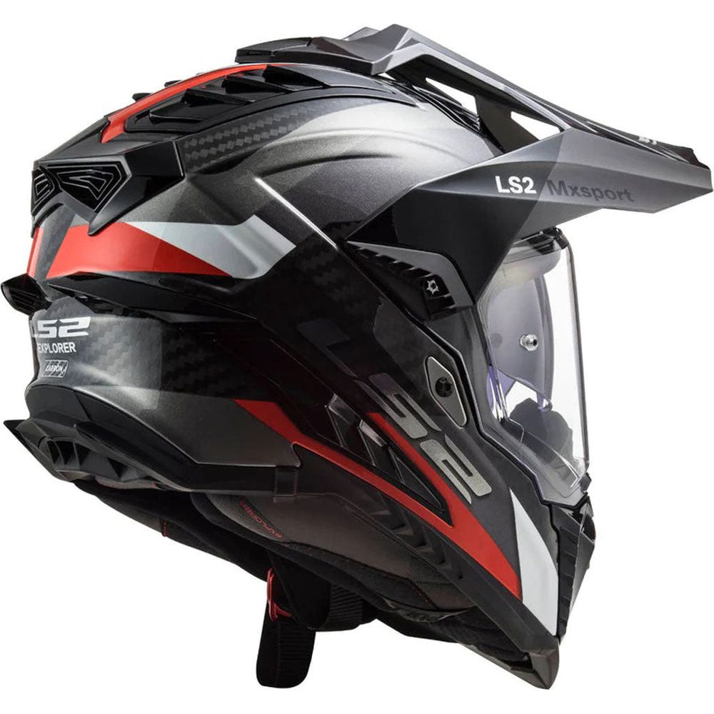 LS2 MX701 Explorer Carbon ECE 22.06 Adventure Helmet Frontier Gloss Titanium / Red (Image 2) - ThrottleChimp