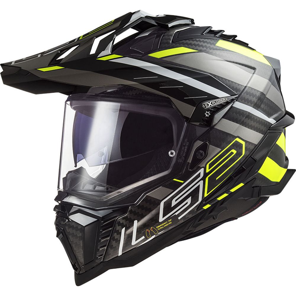 LS2 MX701 Explorer Carbon ECE 22.06 Adventure Helmet Edge Gloss Black / Hi-Viz Yellow - ThrottleChimp