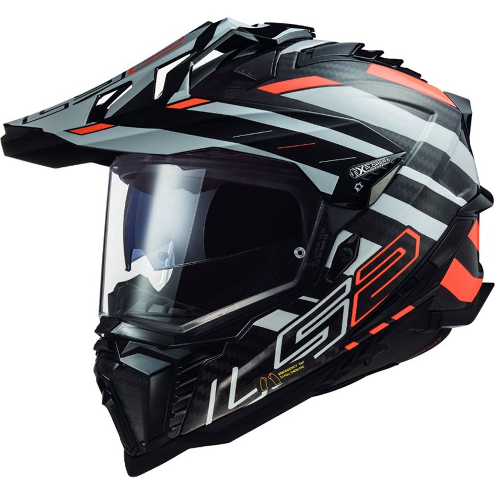 LS2 MX701 Explorer Carbon ECE 22.06 Adventure Helmet Edge Black / Fluo Orange - ThrottleChimp