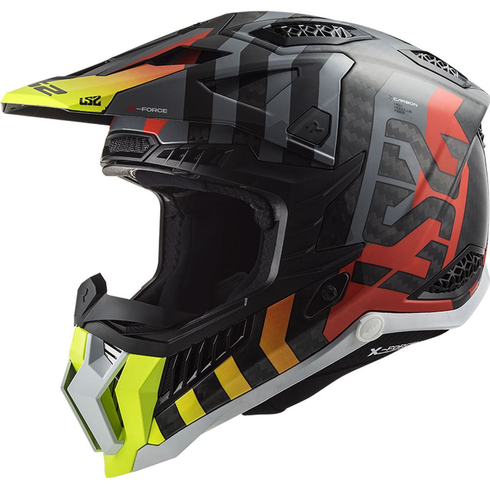 LS2 MX703 X-Force Carbon ECE 22.06 Motocross Helmet Barrier Hi-Viz Yellow / Red - ThrottleChimp