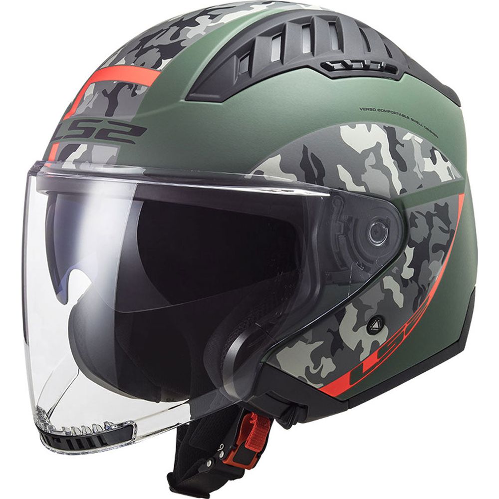 LS2 OF600 Copter Crispy Open Face Helmet Matt Military Green / Orange - ThrottleChimp