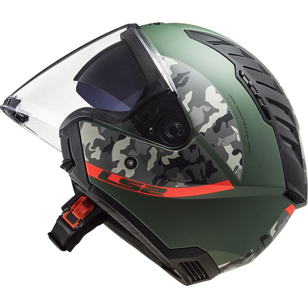 LS2 OF600 Copter Crispy Open Face Helmet Matt Military Green / Orange (Image 2) - ThrottleChimp