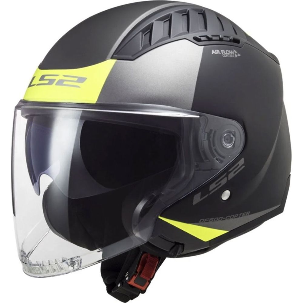 LS2 OF600 Copter Urbane Open Face Helmet Matt Black / Hi-Viz Yellow - ThrottleChimp