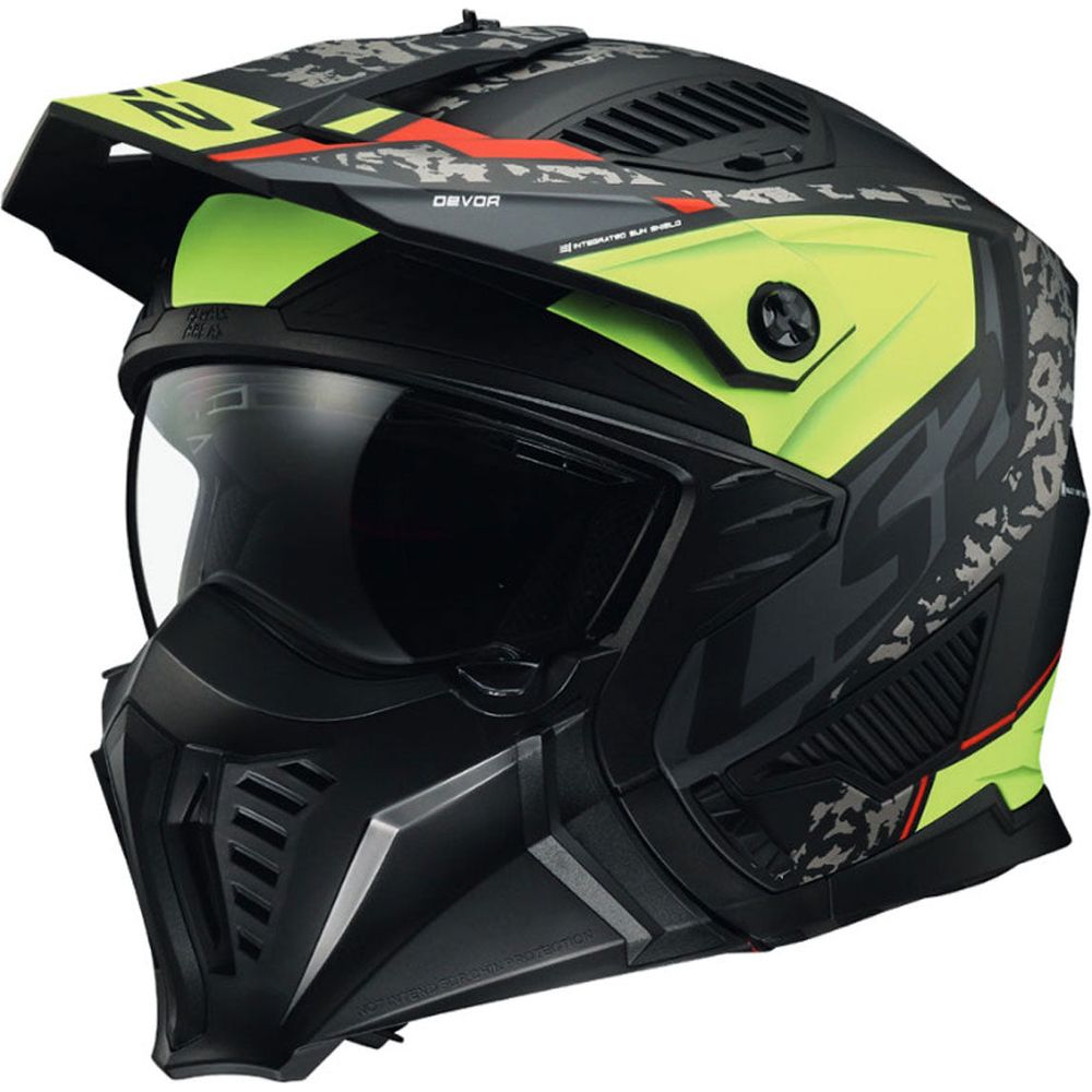 LS2 OF606 Drifter ECE 22.06 Open Face Helmet Devor Matt Black / Hi-Viz Yellow - ThrottleChimp