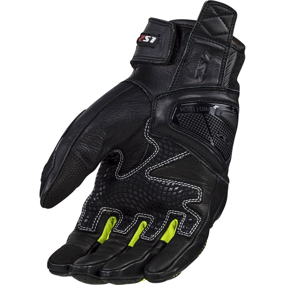 LS2 Spark 2 Leather Gloves Black / Hi-Viz Yellow (Image 2) - ThrottleChimp