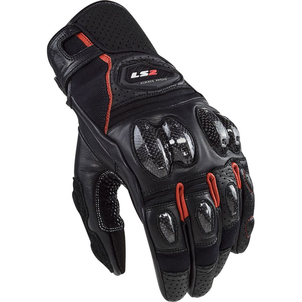 LS2 Spark 2 Leather Gloves Black / Red - ThrottleChimp