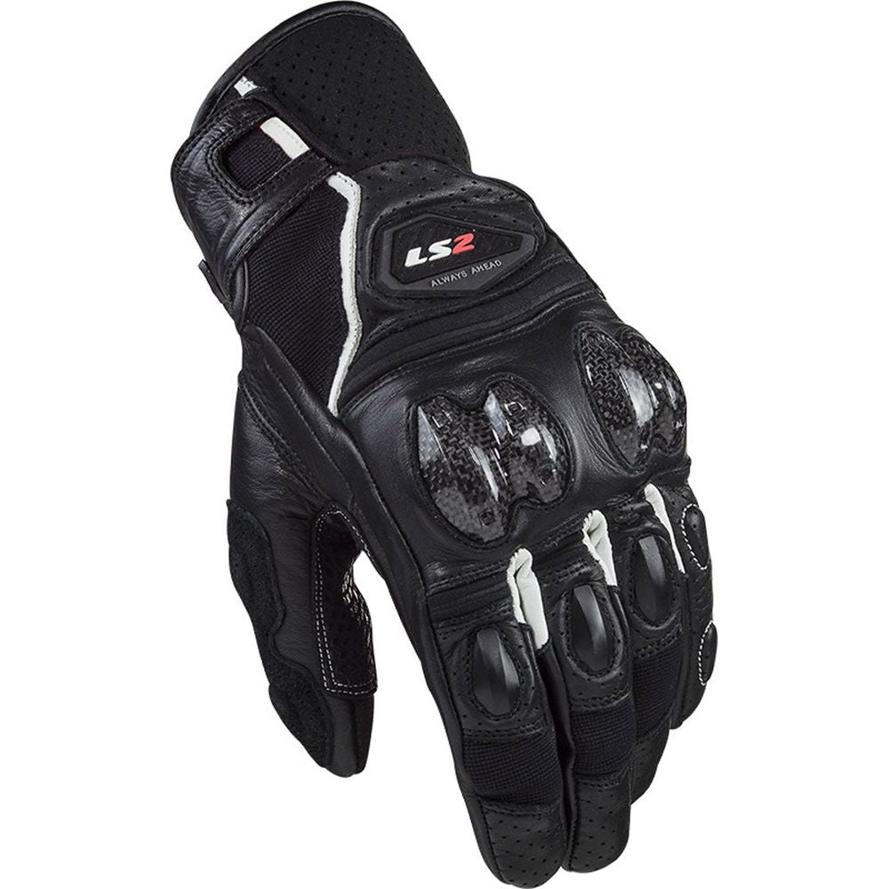 LS2 Spark 2 Leather Gloves Black / White - ThrottleChimp