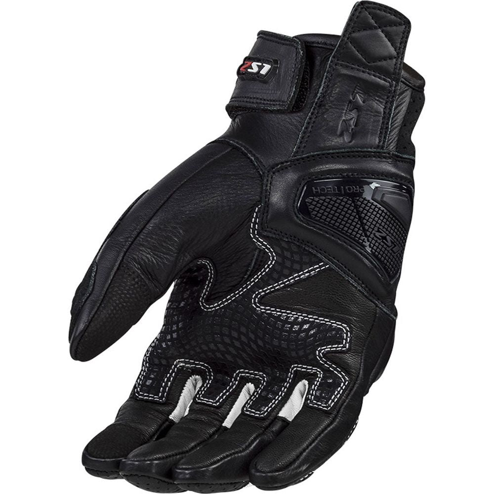 LS2 Spark 2 Leather Gloves Black / White (Image 2) - ThrottleChimp