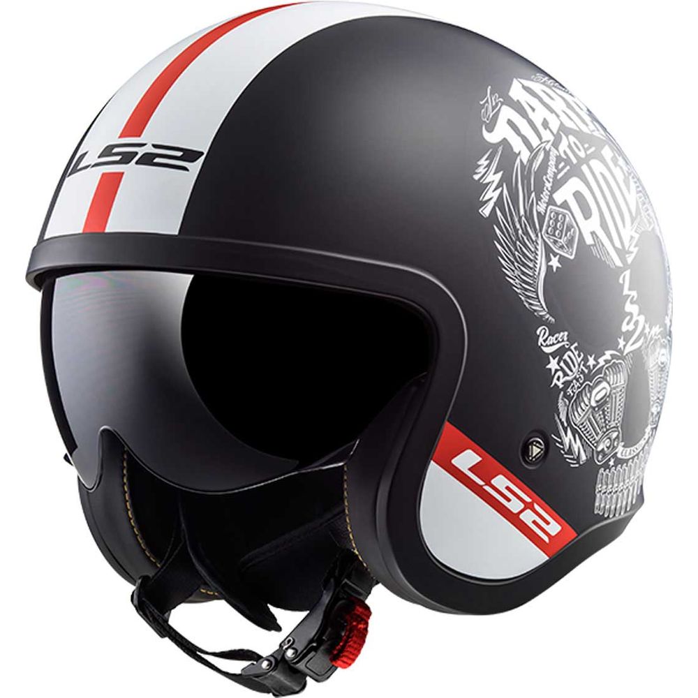 LS2 OF599 Spitfire Inky Open Face Helmet Matt Black / White - ThrottleChimp