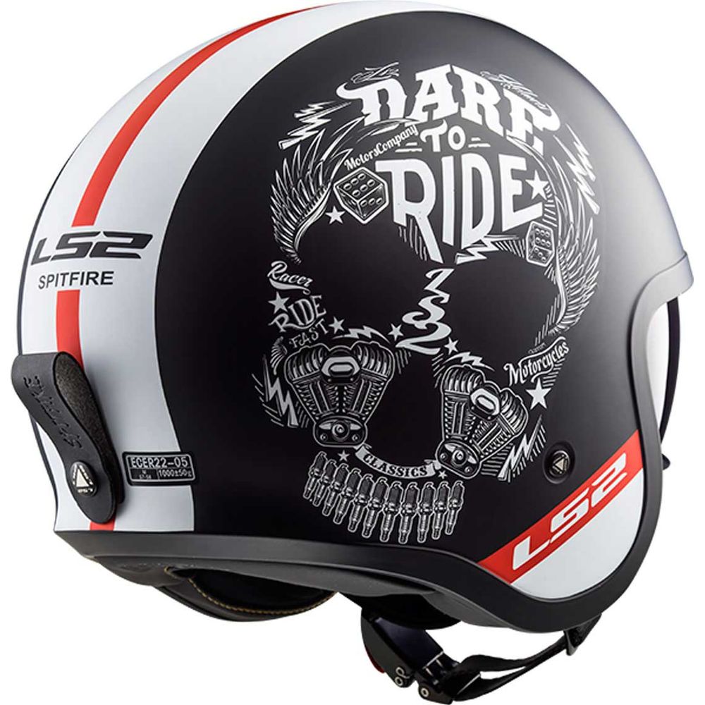 LS2 OF599 Spitfire Inky Open Face Helmet Matt Black / White (Image 4) - ThrottleChimp