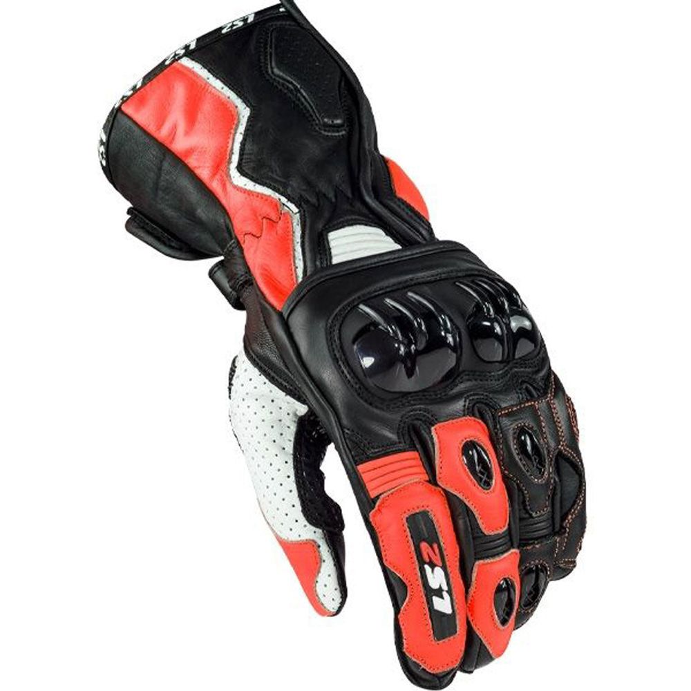 LS2 Swift Racing Leather Gloves Black / White / Red - ThrottleChimp