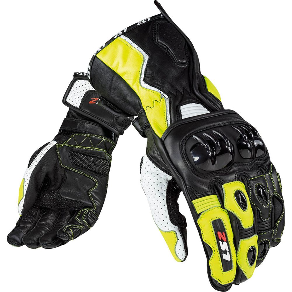 LS2 Swift Racing Leather Gloves Black / Neon Yellow - ThrottleChimp