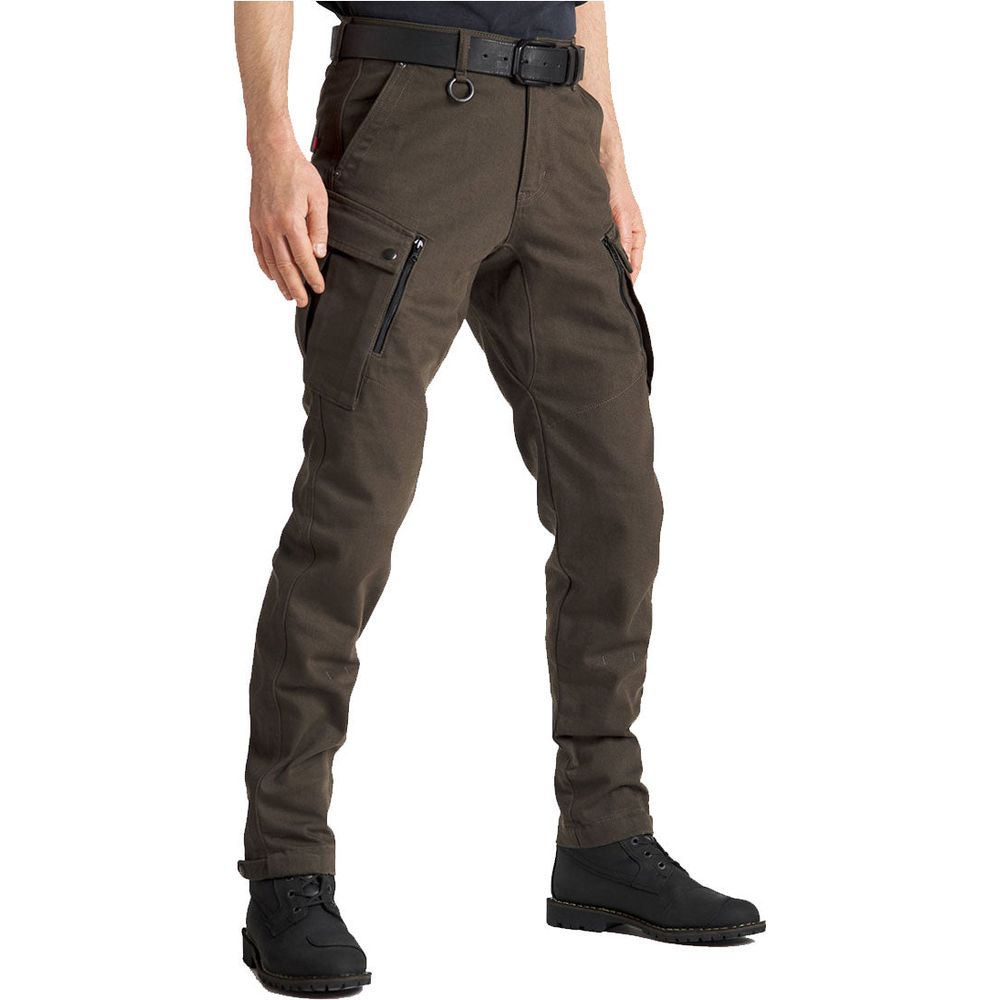 Pando Moto Mark Kev 02 Slim Fit Cargo Trouser Olive (Image 2) - ThrottleChimp