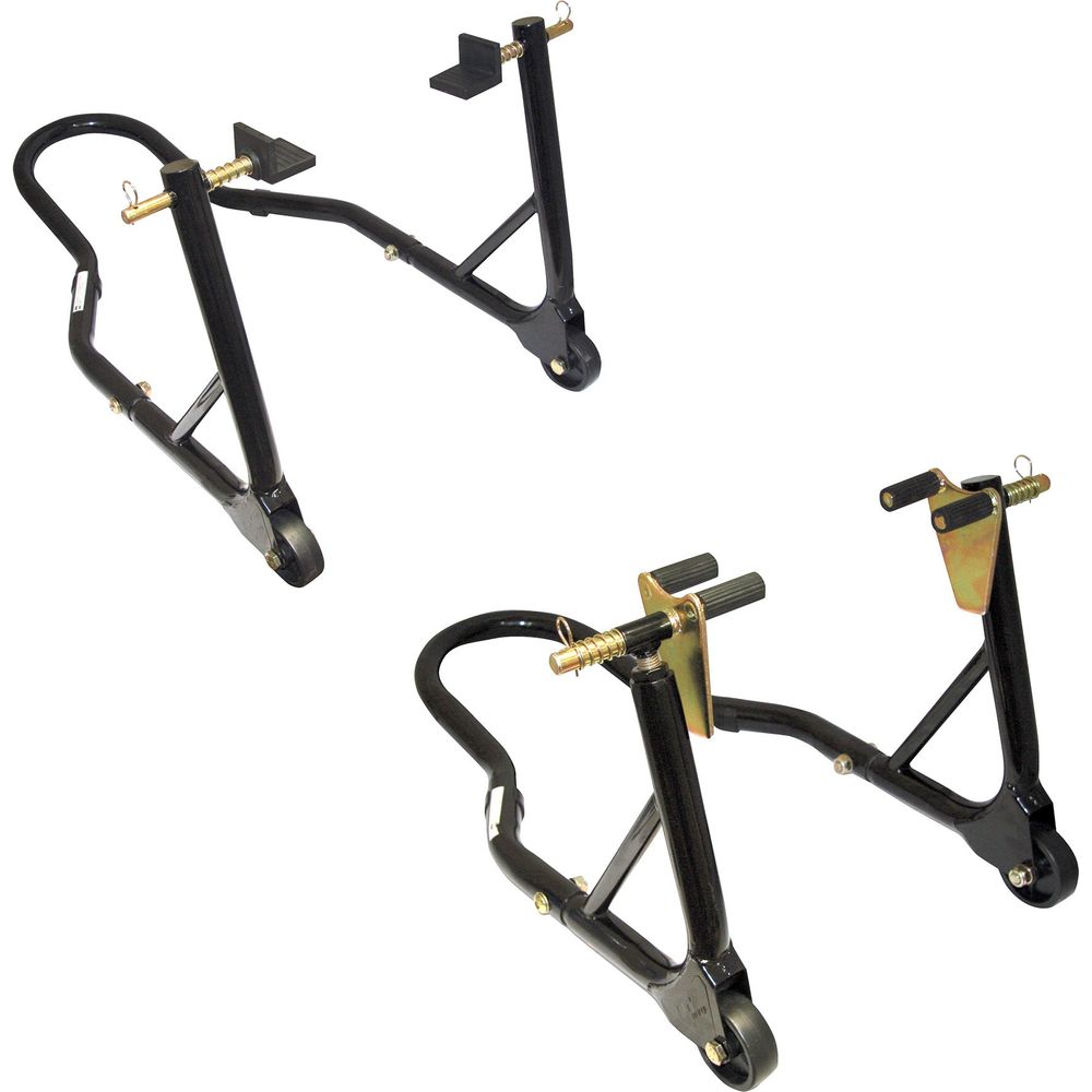 MotoGP Round Tubing Front And Rear Track Paddock Stand Set Black - ThrottleChimp