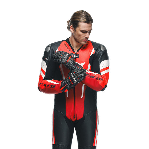 Dainese Misano 3 D-Air One Piece Perforated Leather Suit Black / Red / Fluo Red (Image 3) - ThrottleChimp