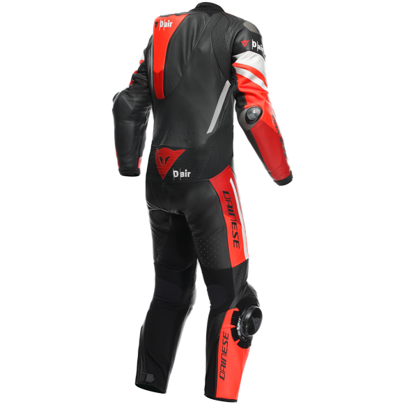 Dainese Misano 3 D-Air One Piece Perforated Leather Suit Black / Red / Fluo Red (Image 2) - ThrottleChimp
