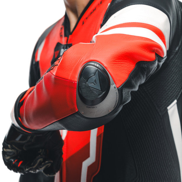 Dainese Misano 3 D-Air One Piece Perforated Leather Suit Black / Red / Fluo Red (Image 6) - ThrottleChimp