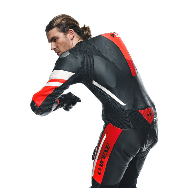 Dainese Misano 3 D-Air One Piece Perforated Leather Suit Black / Red / Fluo Red (Image 7) - ThrottleChimp