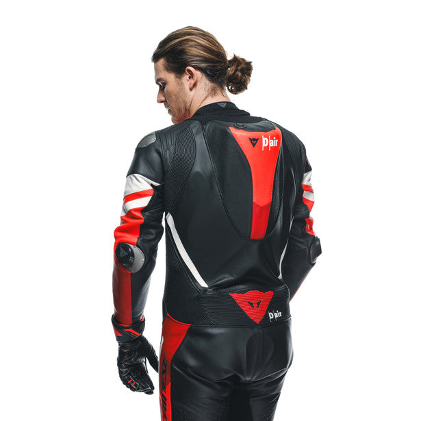 Dainese Misano 3 D-Air One Piece Perforated Leather Suit Black / Red / Fluo Red (Image 4) - ThrottleChimp