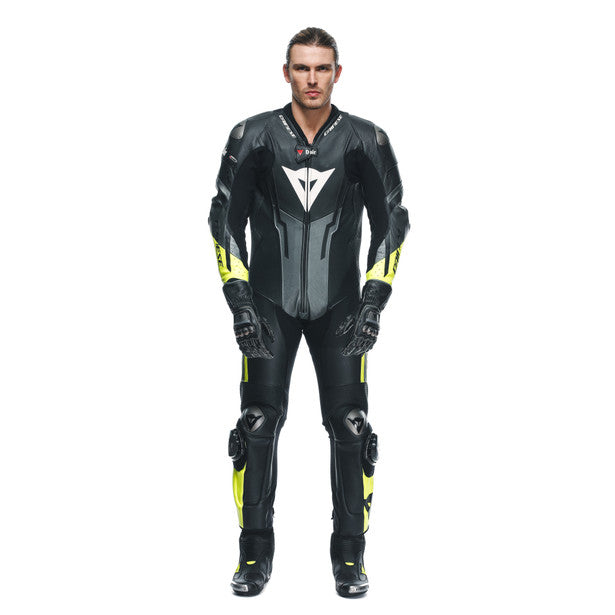 Dainese Misano 3 D-Air One Piece Perforated Leather Suit Black / Anthracite / Fluo Yellow (Image 3) - ThrottleChimp