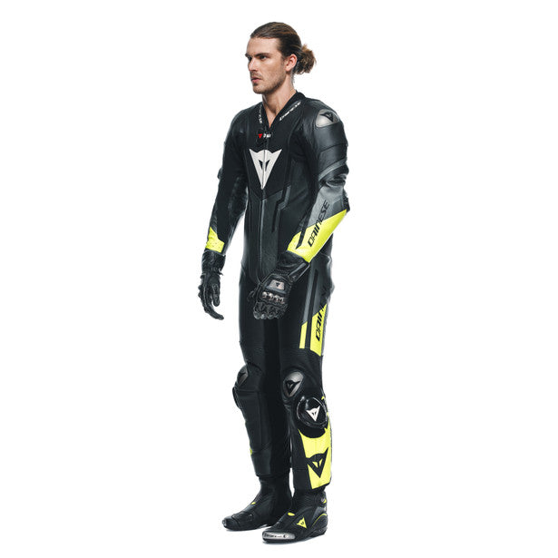 Dainese Misano 3 D-Air One Piece Perforated Leather Suit Black / Anthracite / Fluo Yellow (Image 4) - ThrottleChimp