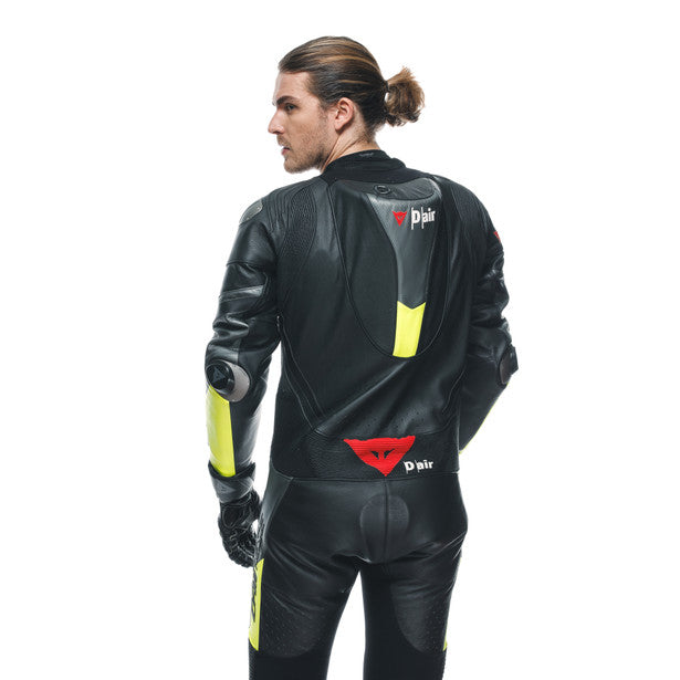 Dainese Misano 3 D-Air One Piece Perforated Leather Suit Black / Anthracite / Fluo Yellow (Image 8) - ThrottleChimp