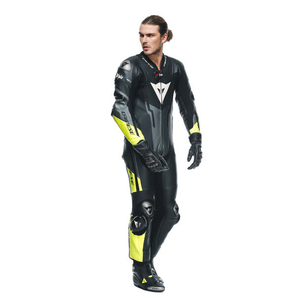 Dainese Misano 3 D-Air One Piece Perforated Leather Suit Black / Anthracite / Fluo Yellow (Image 5) - ThrottleChimp