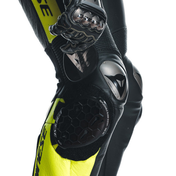 Dainese Misano 3 D-Air One Piece Perforated Leather Suit Black / Anthracite / Fluo Yellow (Image 15) - ThrottleChimp