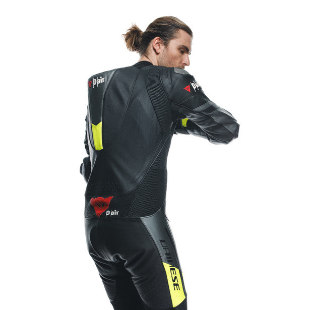 Dainese Misano 3 D-Air One Piece Perforated Leather Suit Black / Anthracite / Fluo Yellow (Image 11) - ThrottleChimp