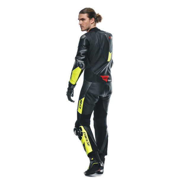 Dainese Misano 3 D-Air One Piece Perforated Leather Suit Black / Anthracite / Fluo Yellow (Image 6) - ThrottleChimp