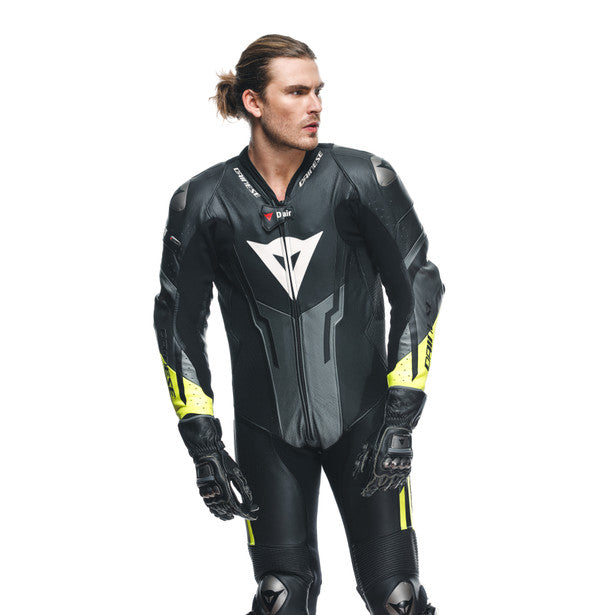 Dainese Misano 3 D-Air One Piece Perforated Leather Suit Black / Anthracite / Fluo Yellow (Image 7) - ThrottleChimp