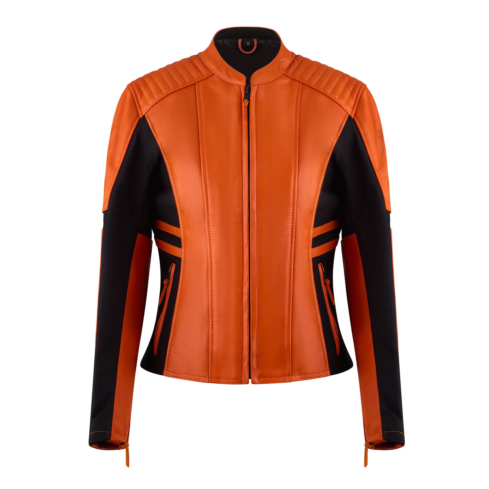 MotoGirl Amelia Ladies Leather Jacket Orange FREE 1 YEAR Returns, FREE UK Delivery | ThrottleChimp