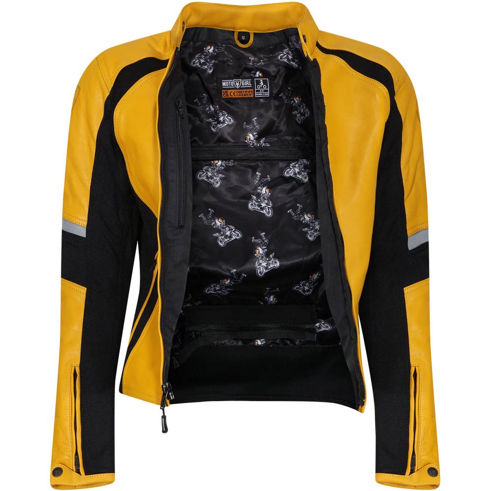 MotoGirl Fiona Ladies Leather Jacket Yellow (Image 4) - ThrottleChimp