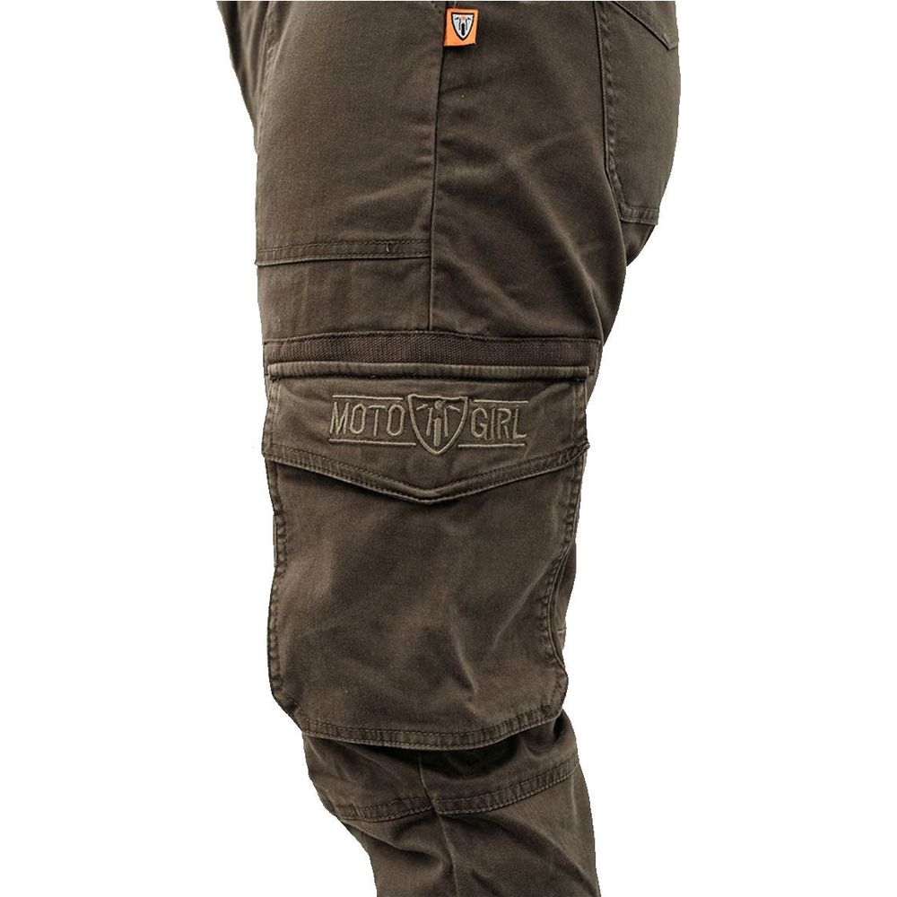 MotoGirl Lara Ladies Cargo Trouser Olive Green (Image 2) - ThrottleChimp