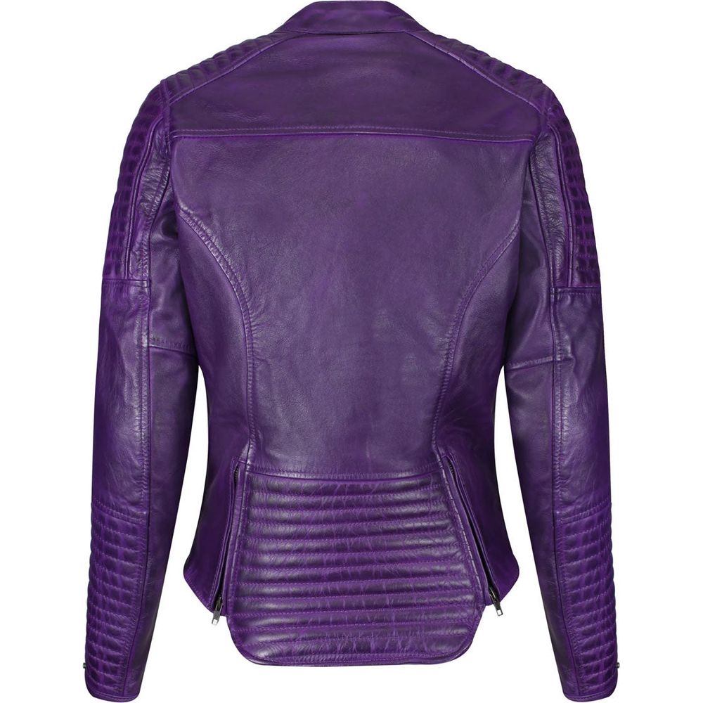 MotoGirl Valerie Ladies Leather Jacket Purple (Image 2) - ThrottleChimp