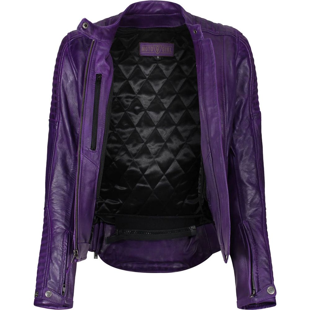 MotoGirl Valerie Ladies Leather Jacket Purple (Image 3) - ThrottleChimp