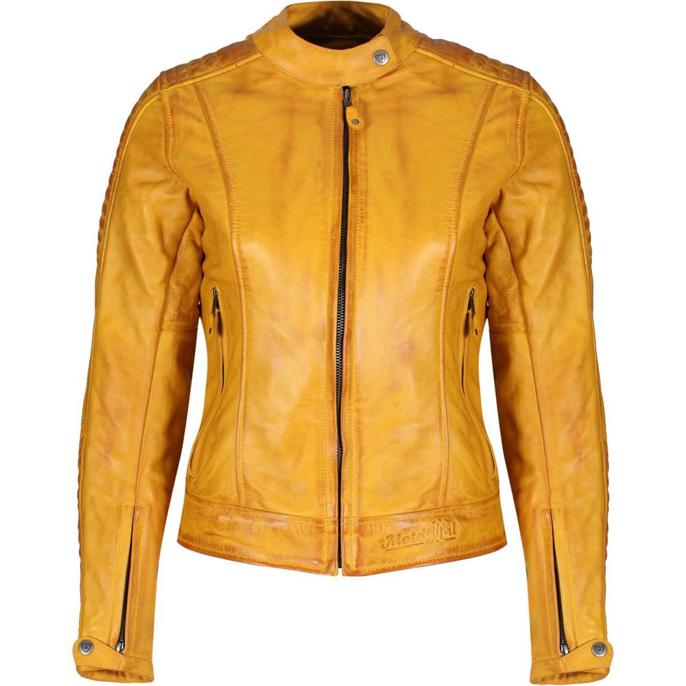 MotoGirl Valerie Ladies Leather Jacket Yellow - ThrottleChimp