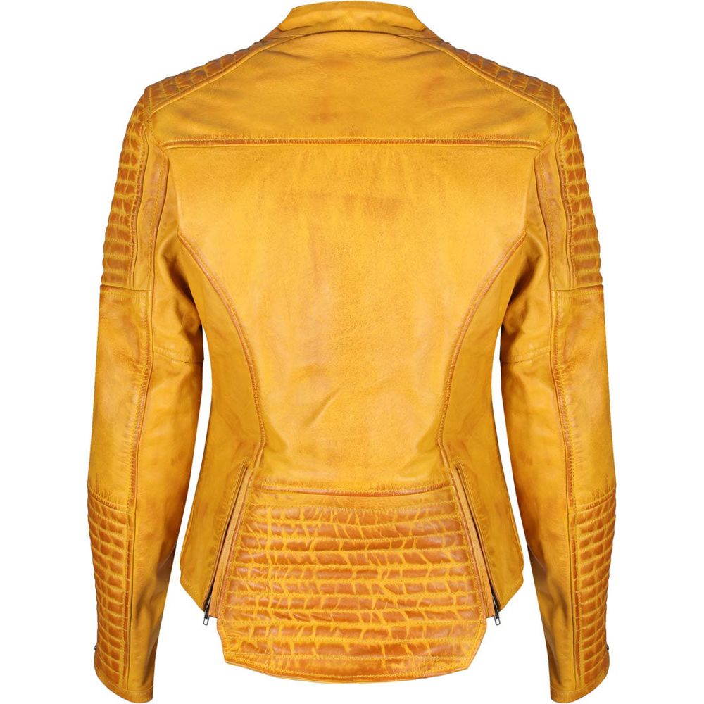 MotoGirl Valerie Ladies Leather Jacket Yellow (Image 2) - ThrottleChimp