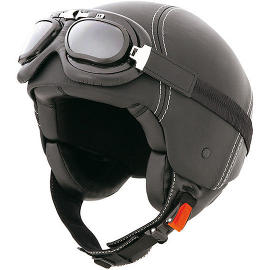 Caberg Jet Century Plain Open Face Helmet Black Leather (Image 2) - ThrottleChimp