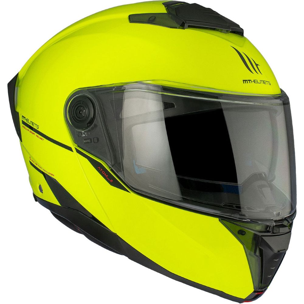 MT Atom 2 Solid Flip-Up Helmet Gloss Fluo Yellow - ThrottleChimp