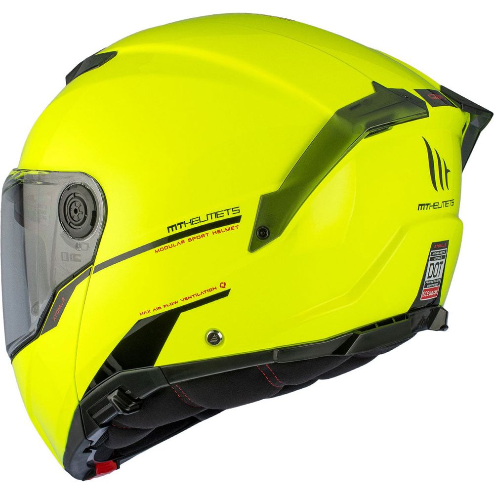 MT Atom 2 Solid Flip-Up Helmet Gloss Fluo Yellow (Image 5) - ThrottleChimp