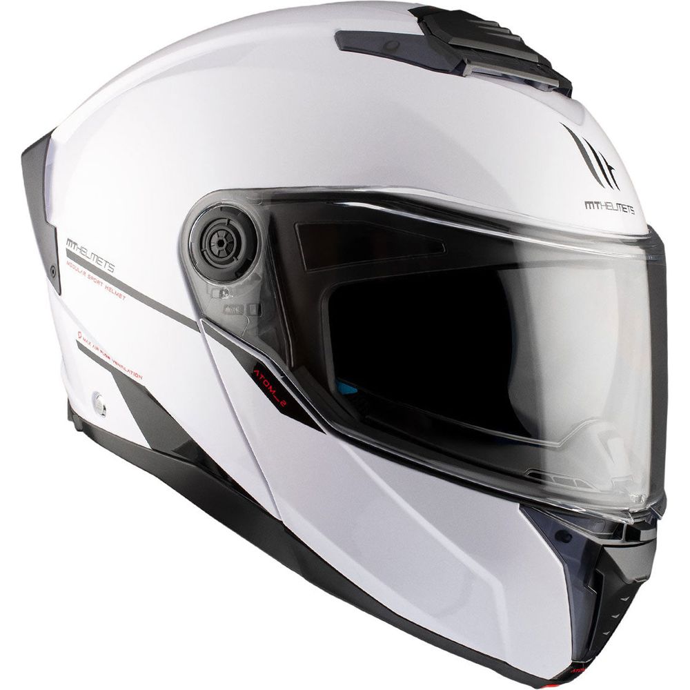 MT Atom 2 Solid Flip-Up Helmet Gloss White - ThrottleChimp