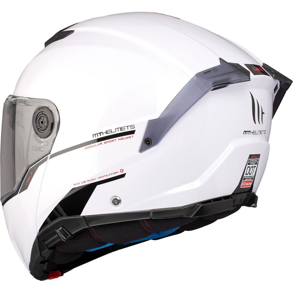 MT Atom 2 Solid Flip-Up Helmet Gloss White (Image 5) - ThrottleChimp