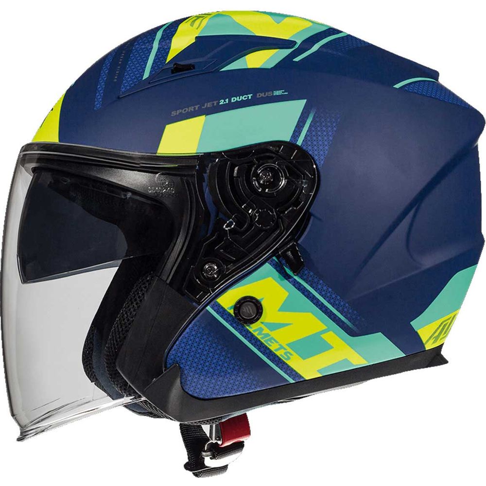 MT Avenue Sideway Open Face Helmet Matt Blue / Green / Fluo Yellow (Image 2) - ThrottleChimp