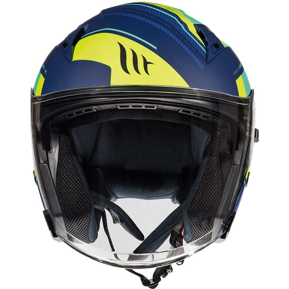 MT Avenue Sideway Open Face Helmet Matt Blue / Green / Fluo Yellow (Image 3) - ThrottleChimp