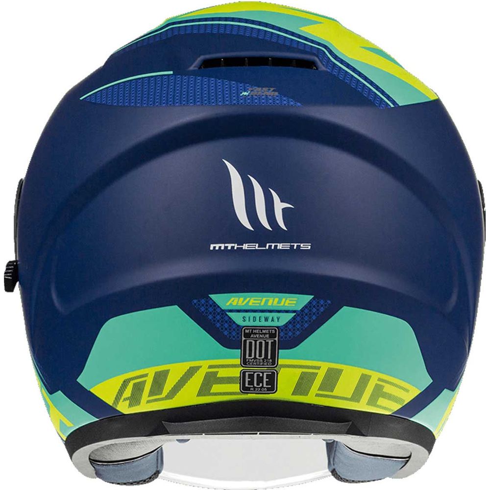 MT Avenue Sideway Open Face Helmet Matt Blue / Green / Fluo Yellow (Image 4) - ThrottleChimp