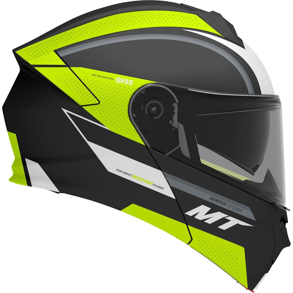 MT Genesis SV Cave A3 Flip-Up Helmet Matt Black / Fluo Yellow (Image 2) - ThrottleChimp