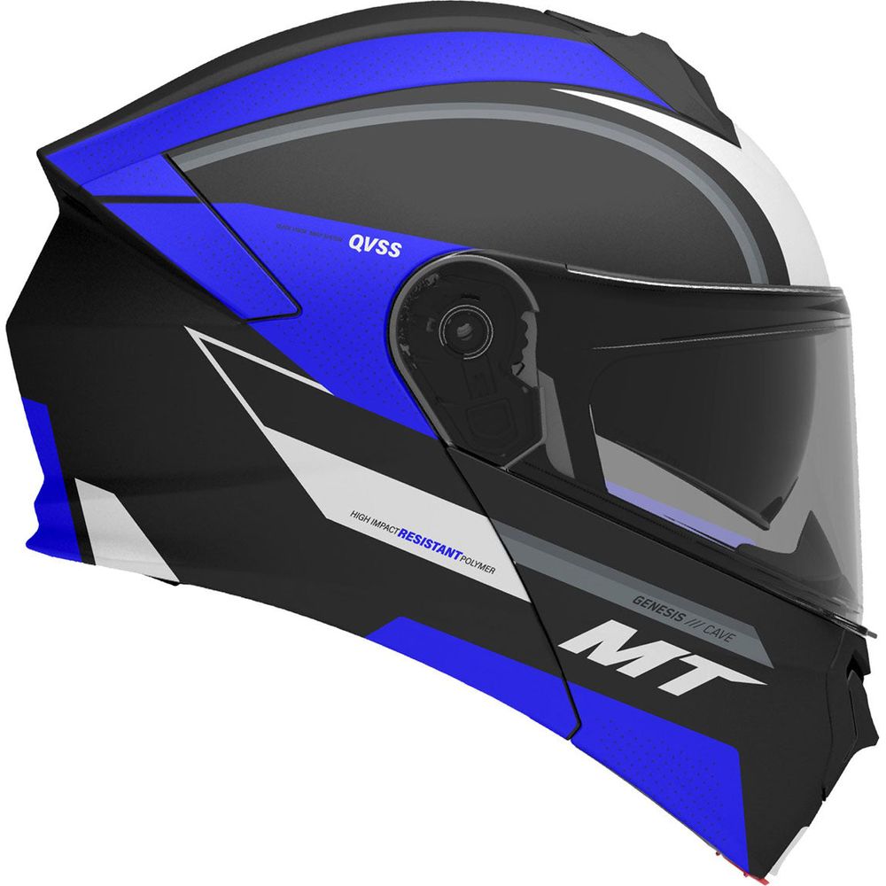 MT Genesis SV Cave A7 Flip-Up Helmet Matt Black / Blue (Image 4) - ThrottleChimp