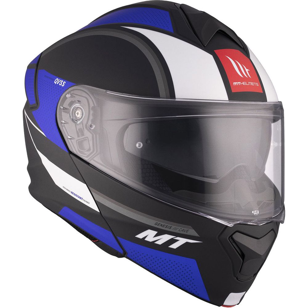 MT Genesis SV Cave A7 Flip-Up Helmet Matt Black / Blue (Image 5) - ThrottleChimp